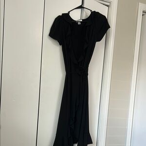LOFT Black Asymmetrical Flutter Sleeve Sundress